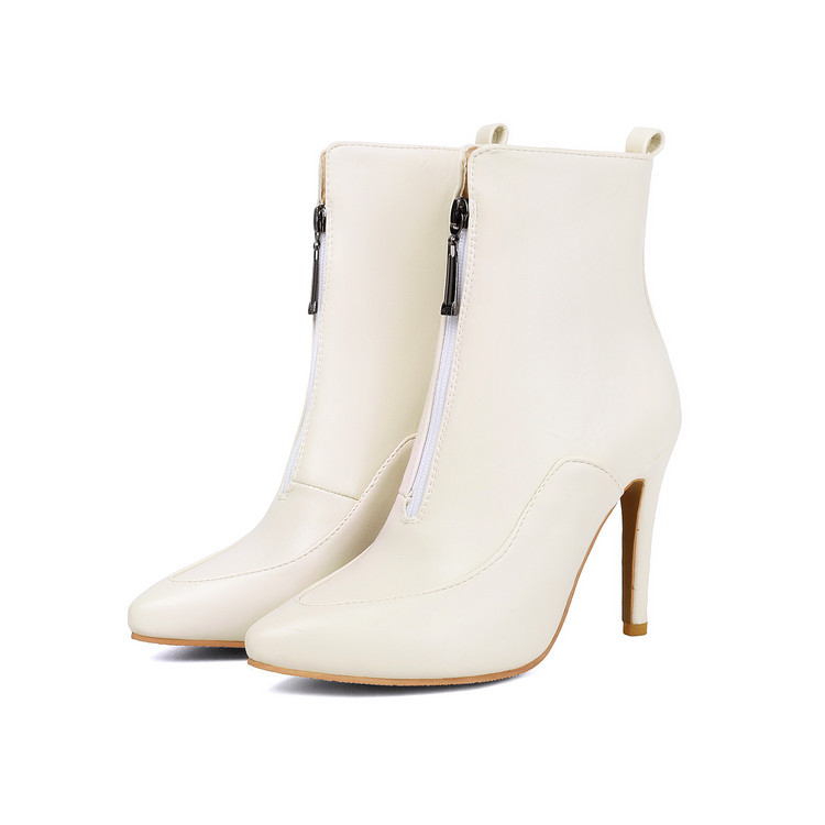 Shoeswoon Vintage Pointed Toe Ankle Booties Side Zip Stiletto Heel