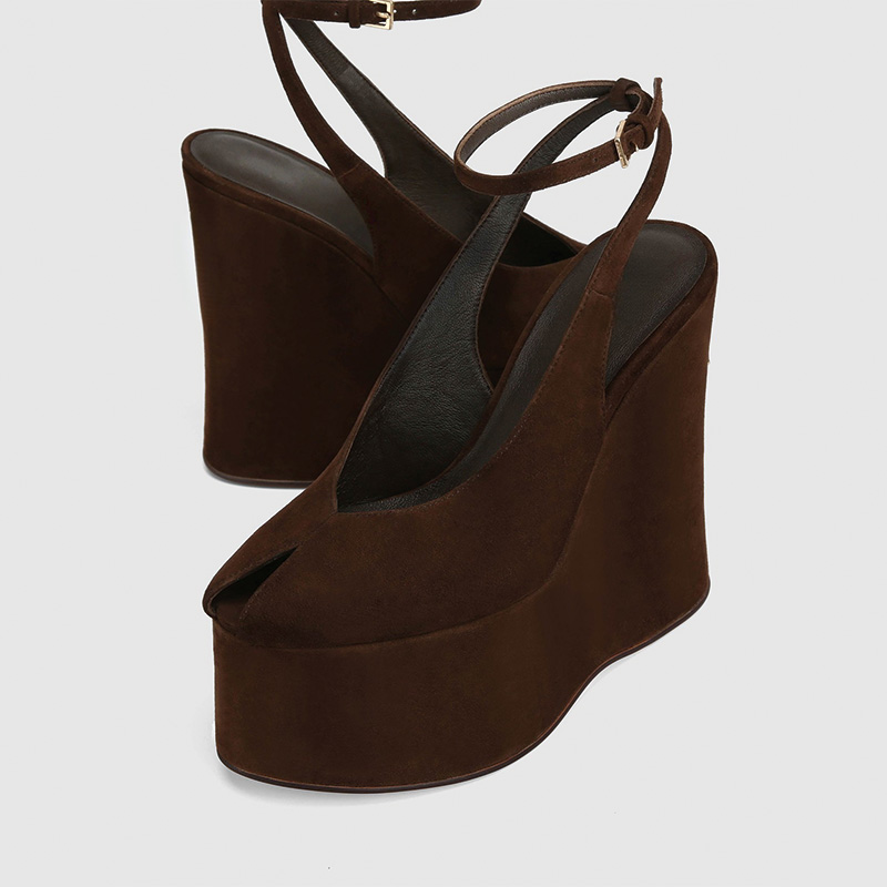 Shoeswoon Split Toe T-Strap Ankle Buckle Cork Platform Wedge Sandals