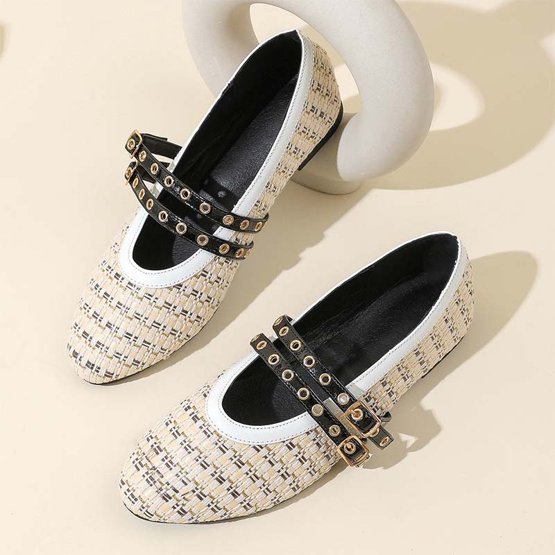 Shoeswoon Chic Textured Double Strap Round Toe Fashion Mary Jane