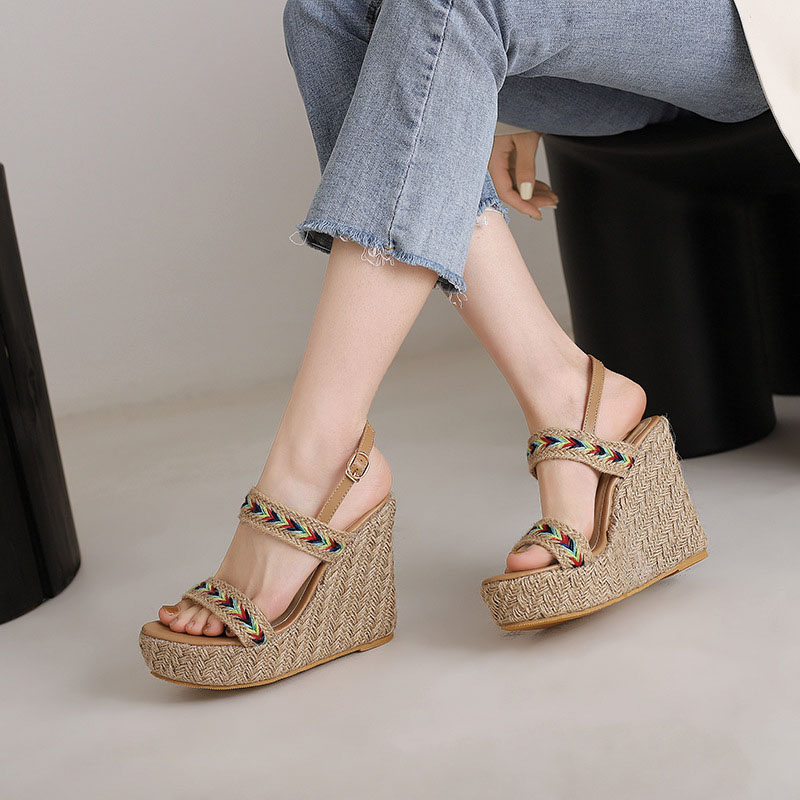 Shoeswoon Multicolor Braided Strap Jute Espadrille Slingback Wedge Sandals