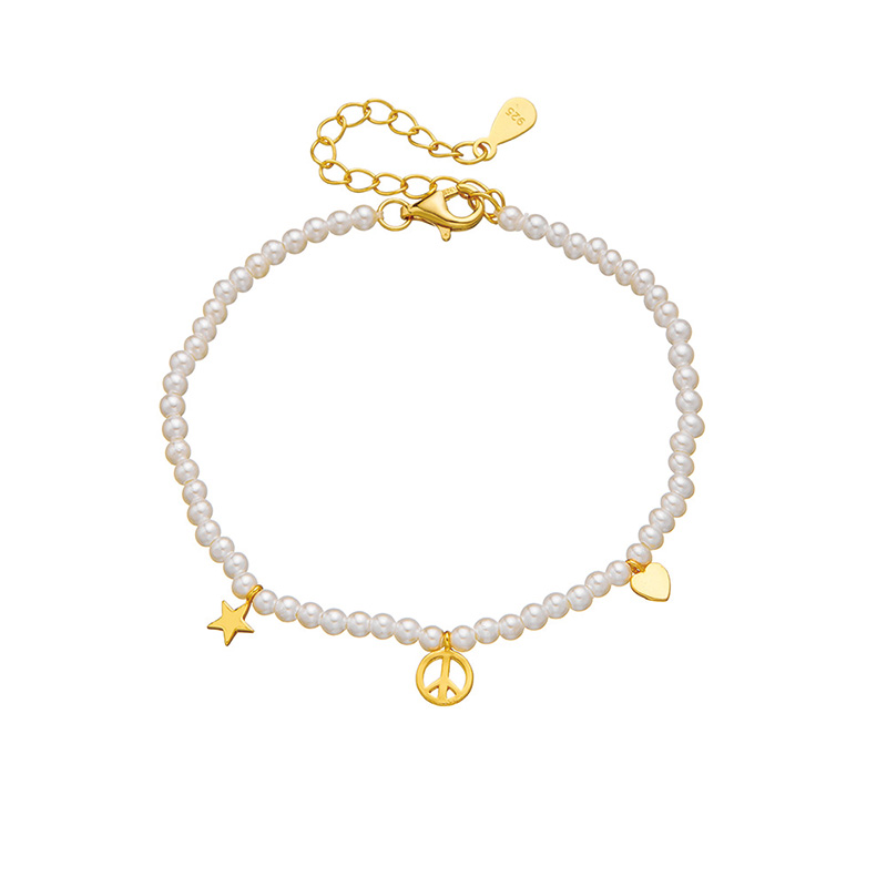 Shoeswoon Pearl Beaded Peace Star Heart Charm Adjustable Anklet