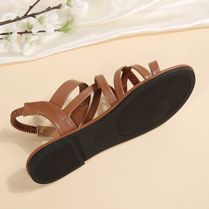 Shoeswoon Crisscross Strap Toe Ring Elastic Back Flat Sandals