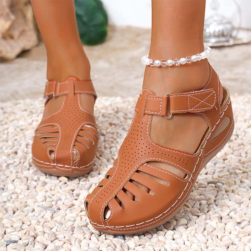 Shoeswoon Closed Toe Cutout Adjustable Strap Casual Flat Sandals