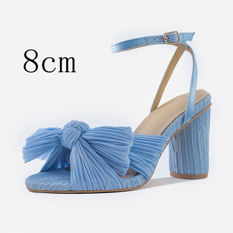 Shoeswoon Gorgeous Bow Round Toe Buckle Ankle Chunky Heel Sandals
