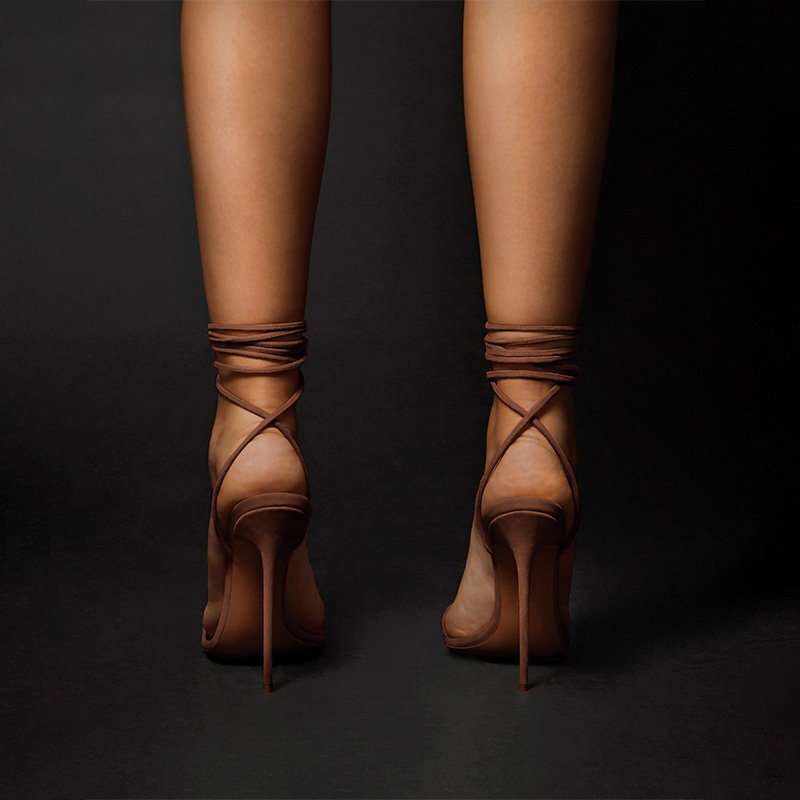 Shoeswoon Faux Suede Lace Up Leg Wrap Minimalist High Heel Sandals