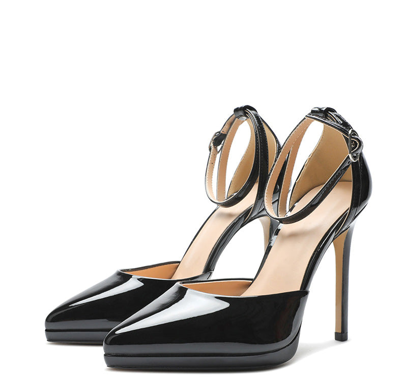 Shoeswoon Elegant Patent Leather Ankle Strap Platform Stiletto High Heels