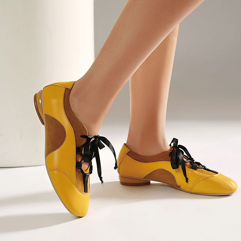 Shoeswoon Retro Patchwork Satin Ribbon Lace‑Up Women’s Flats