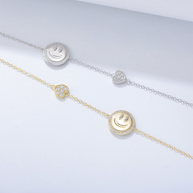 Shoeswoon Pave Crystal Smiley Face Heart Adjustable Anklet