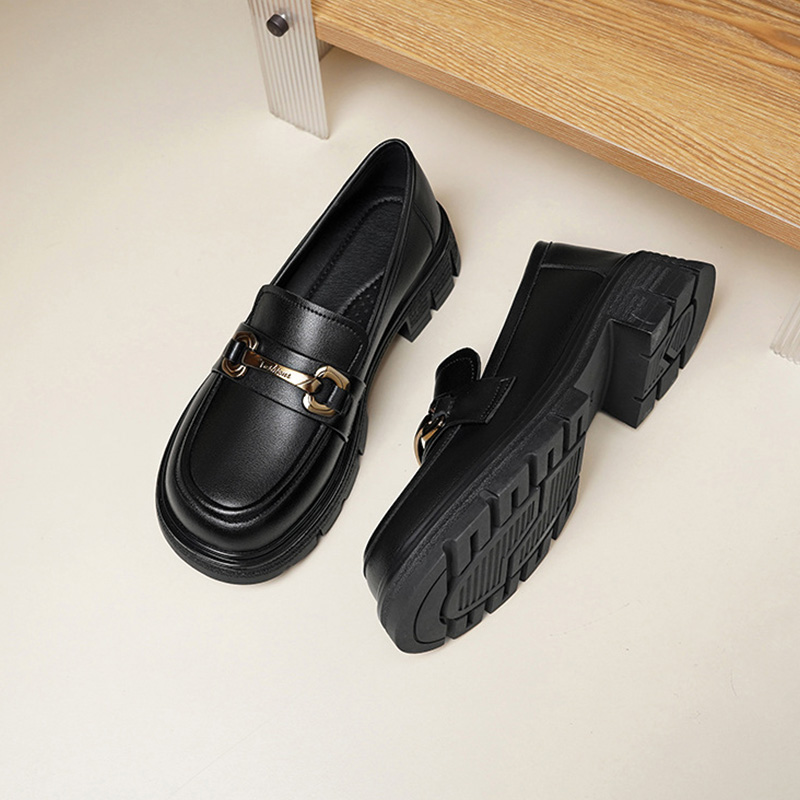 Shoeswoon Classic Round Toe Metal Decor Thick Sole Ladies Loafers