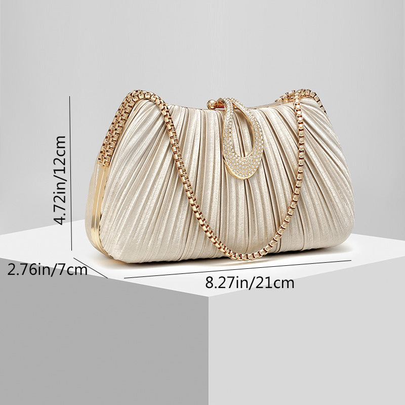 Shoeswoon Pleated Rhinestone Buckle Evening Clutch