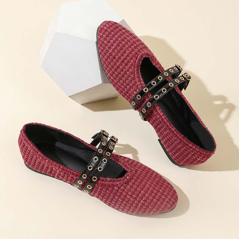 Shoeswoon Chic Textured Double Strap Round Toe Fashion Mary Jane