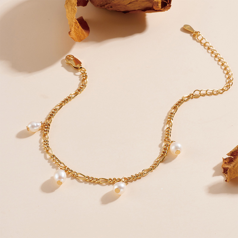 Shoeswoon Layered Gold Pearl Charm Anklet for Women