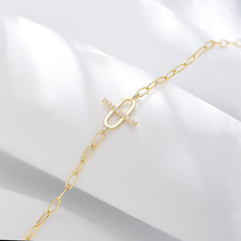 Shoeswoon Pave Crystal Toggle Paperclip Chain Anklet