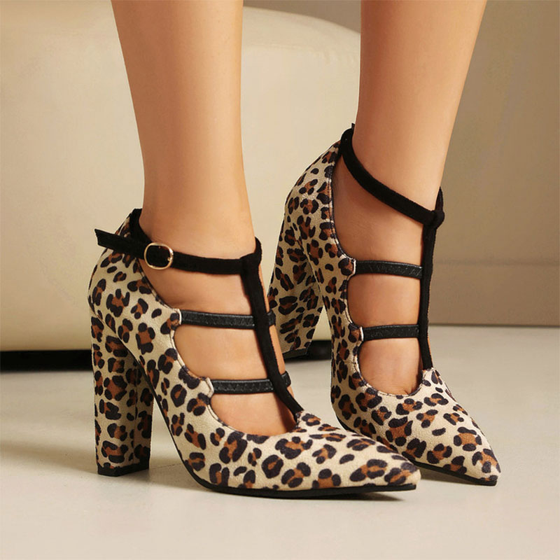 Shoeswoon Faux Suede Multi Straps Hollow Out Adjustable Ankle Buckle Chunky Heels