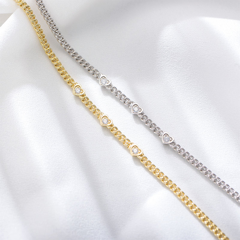 Shoeswoon Mini Crystal Heart Cuban Chain Adjustable Anklet