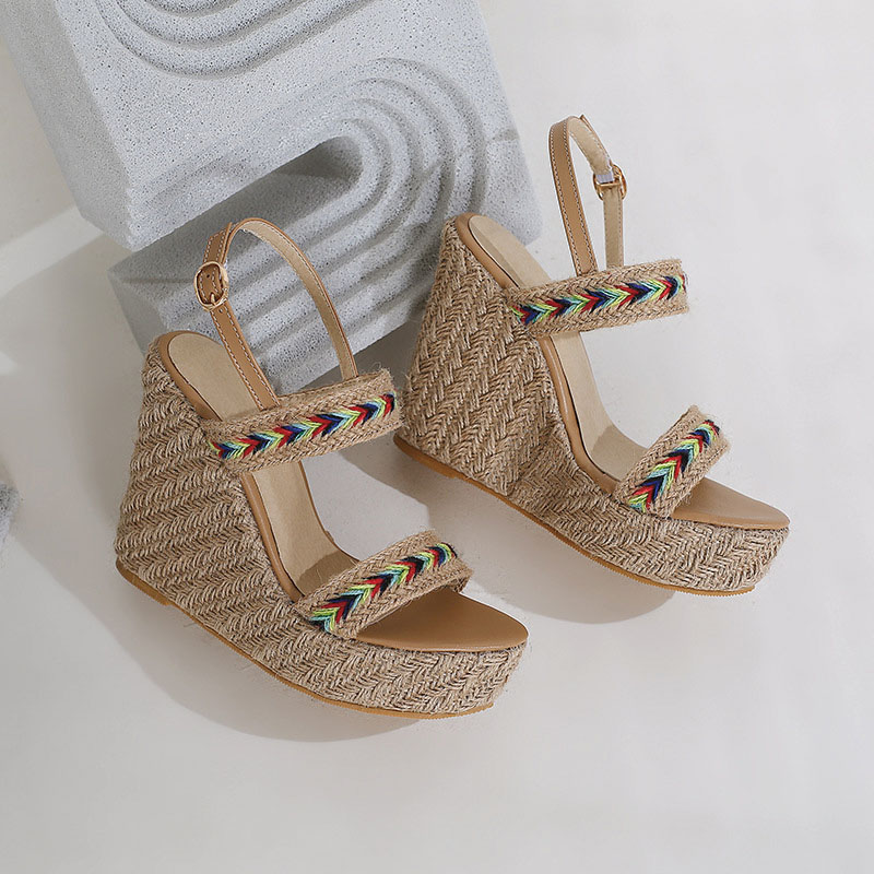 Shoeswoon Multicolor Braided Strap Jute Espadrille Slingback Wedge Sandals