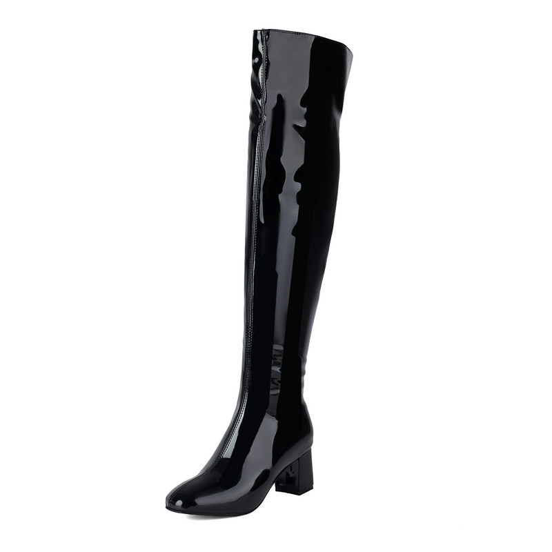 Shoeswoon Fashion Metallic Finish Square Toe Knee High Party Boots
