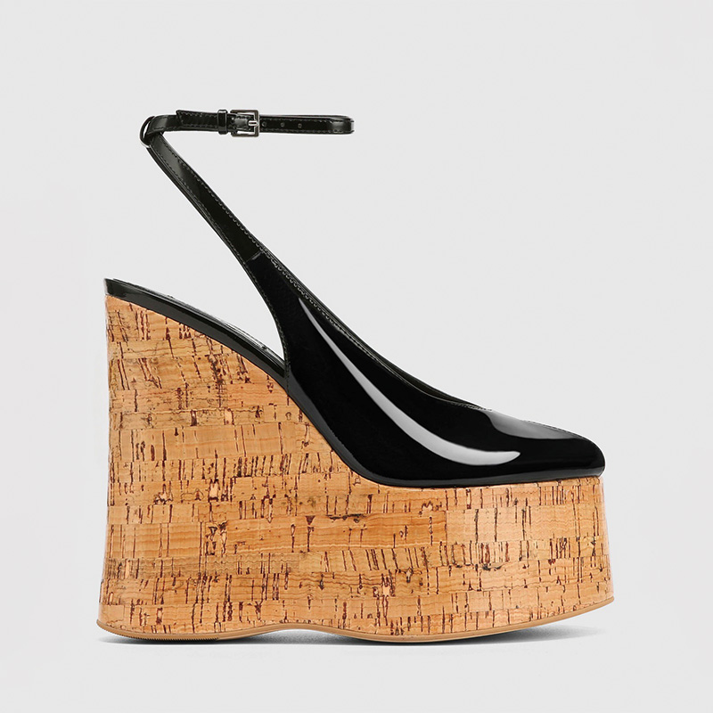 Shoeswoon Split Toe T-Strap Ankle Buckle Cork Platform Wedge Sandals