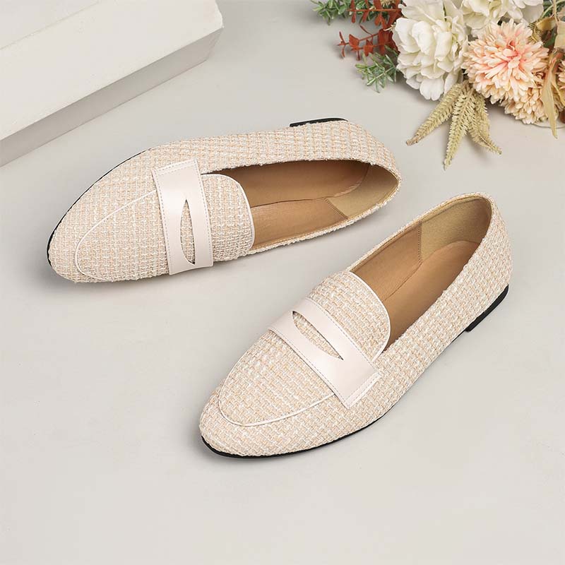Shoeswoon Tweed Patchwork Almond Toe Penny Loafers