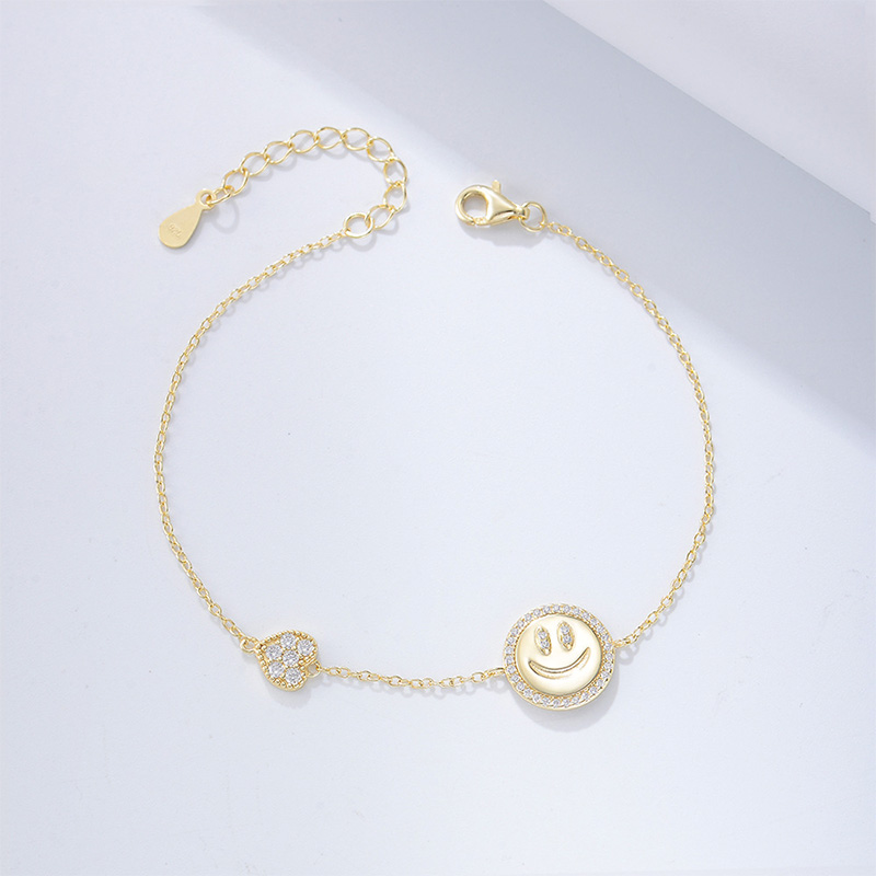 Shoeswoon Pave Crystal Smiley Face Heart Adjustable Anklet