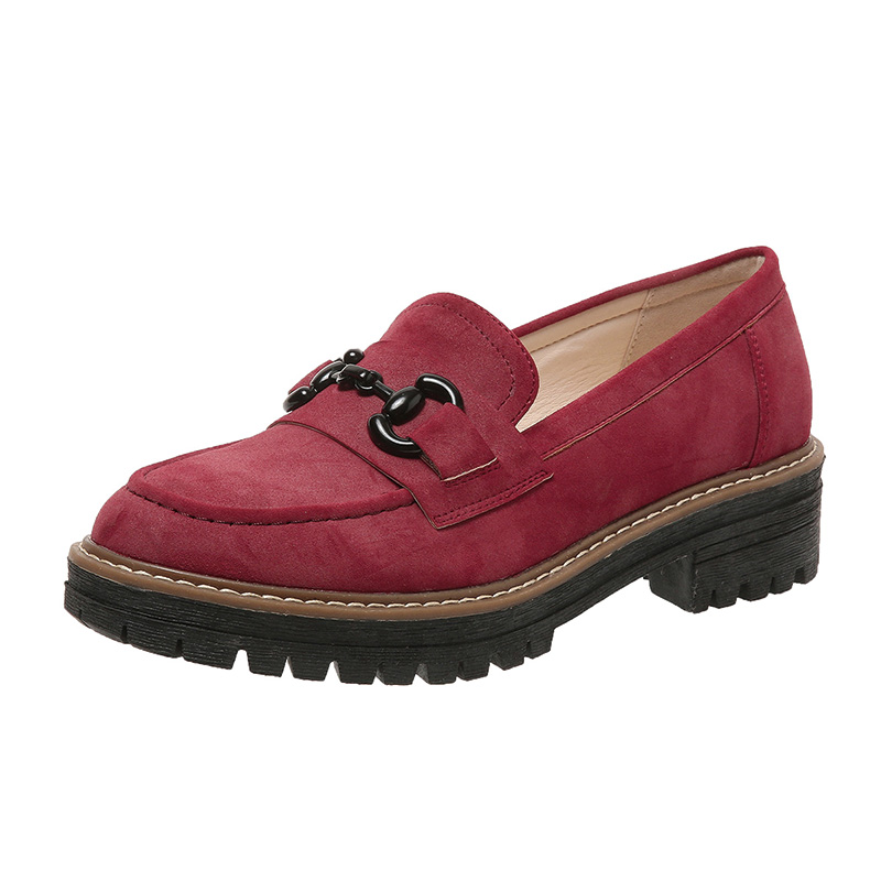 Shoeswoon Dusty Green Faux Suede Chain Buckle Chunky Platform Loafers