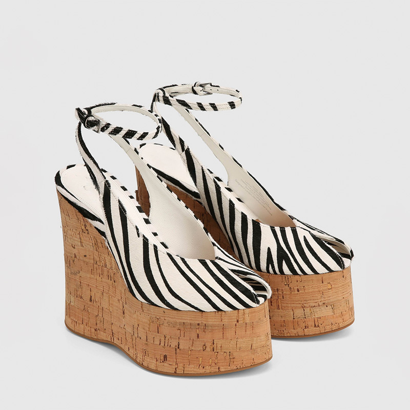 Shoeswoon Split Toe T-Strap Ankle Buckle Cork Platform Wedge Sandals