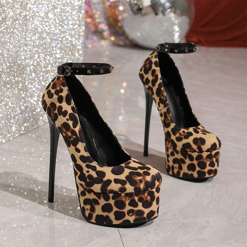 Shoeswoon Leopard Print Platform Round Toe Super Stiletto High Heels