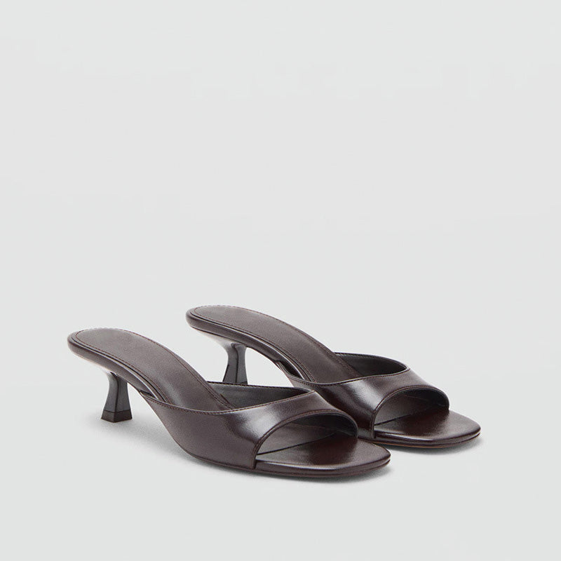 Shoeswoon Simple Slip-On Square Toe Kitten Heel Mules