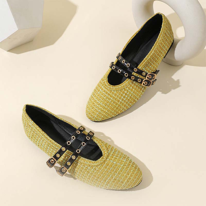Shoeswoon Chic Textured Double Strap Round Toe Fashion Mary Jane