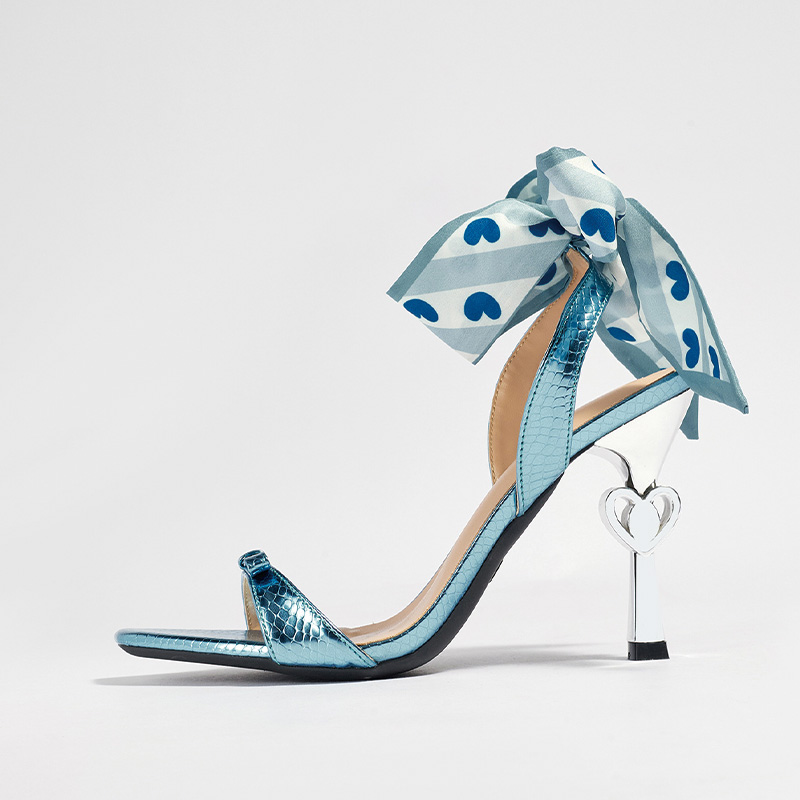 Shoeswoon Polka Dot Square Toe Stiletto Heel Floral Satin Ankle Wrap Sandals