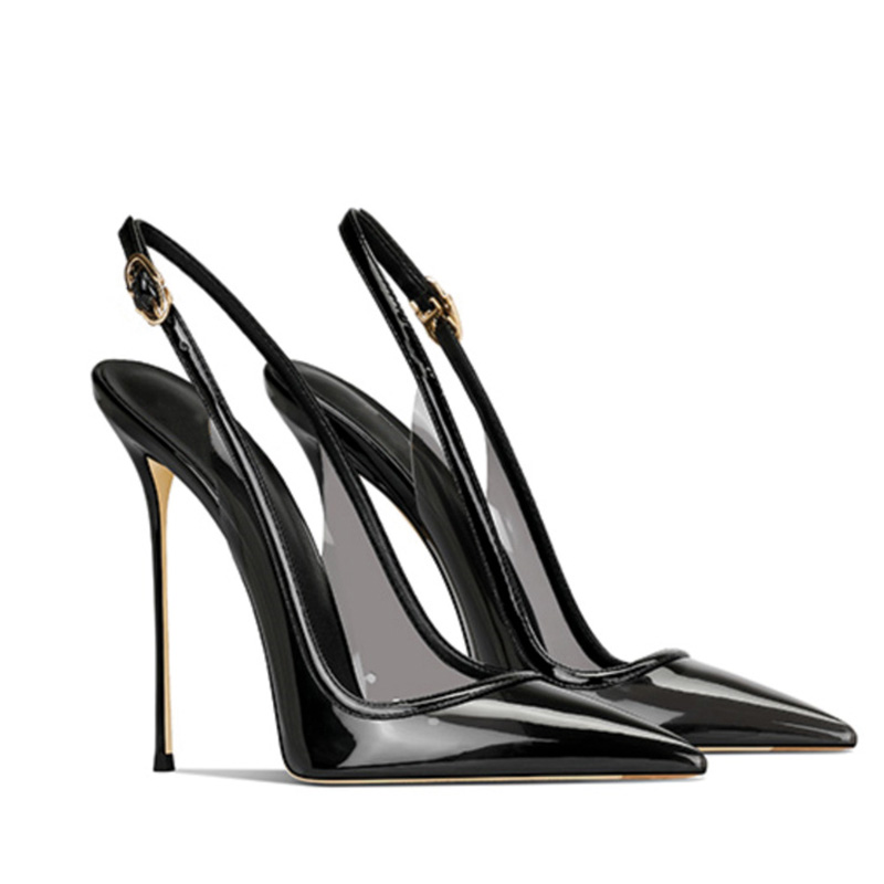 Shoeswoon Transparent PVC Pointed Toe Slingback Stiletto High Heel Pumps
