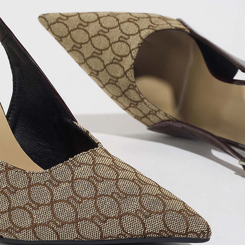 Shoeswoon Vintage Patchwork Patent Pointed Toe Slingback Stiletto Pumps