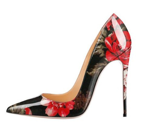 Shoeswoon Colorful Floral Print Patent Pointed Toe Slim Stiletto High Heel Pumps
