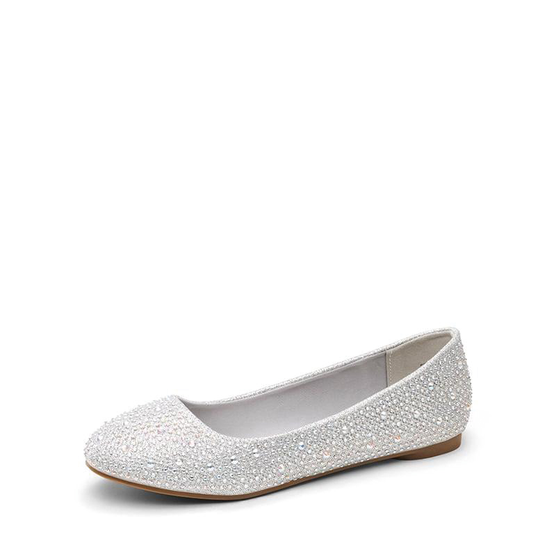 Shoeswoon Full Rhinestone Round Toe Slip-On Glitter Ballet Flats