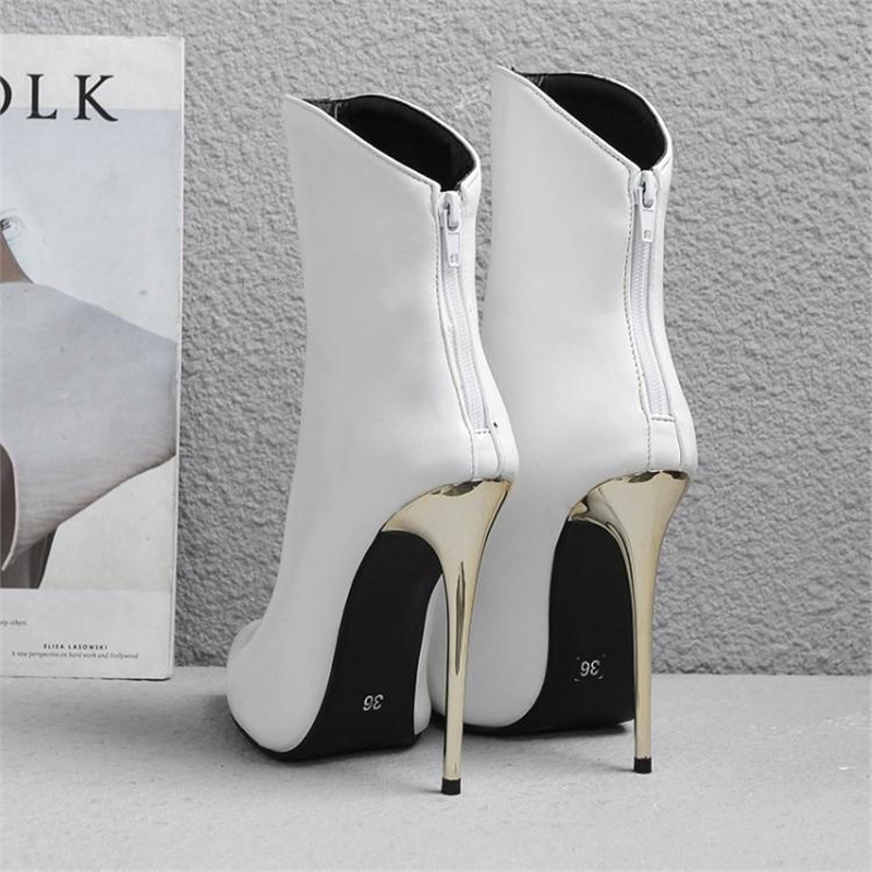 Shoeswoon Sleek Back Zip‑Up Metallic Stiletto Heel Ankle Boots