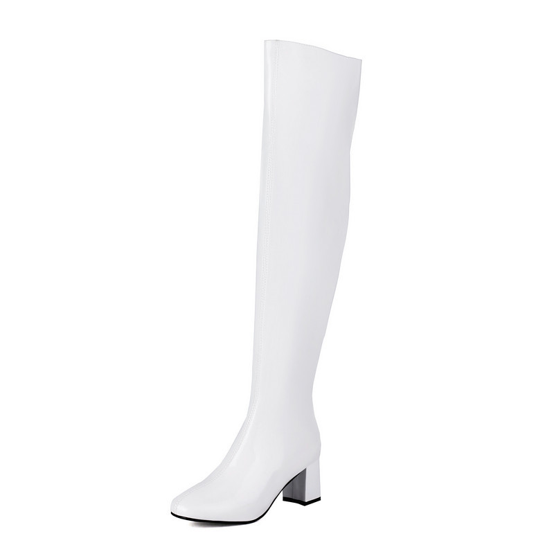 Shoeswoon Fashion Metallic Finish Square Toe Knee High Party Boots