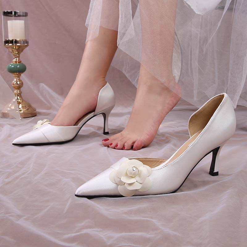 Shoeswoon Satin Floral Embellished Wedding Party Stiletto Heels