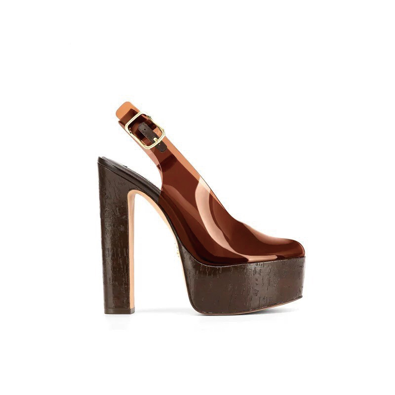 Shoeswoon Women Transparent Upper Peep Toe Cork Chunky Platform Sandals