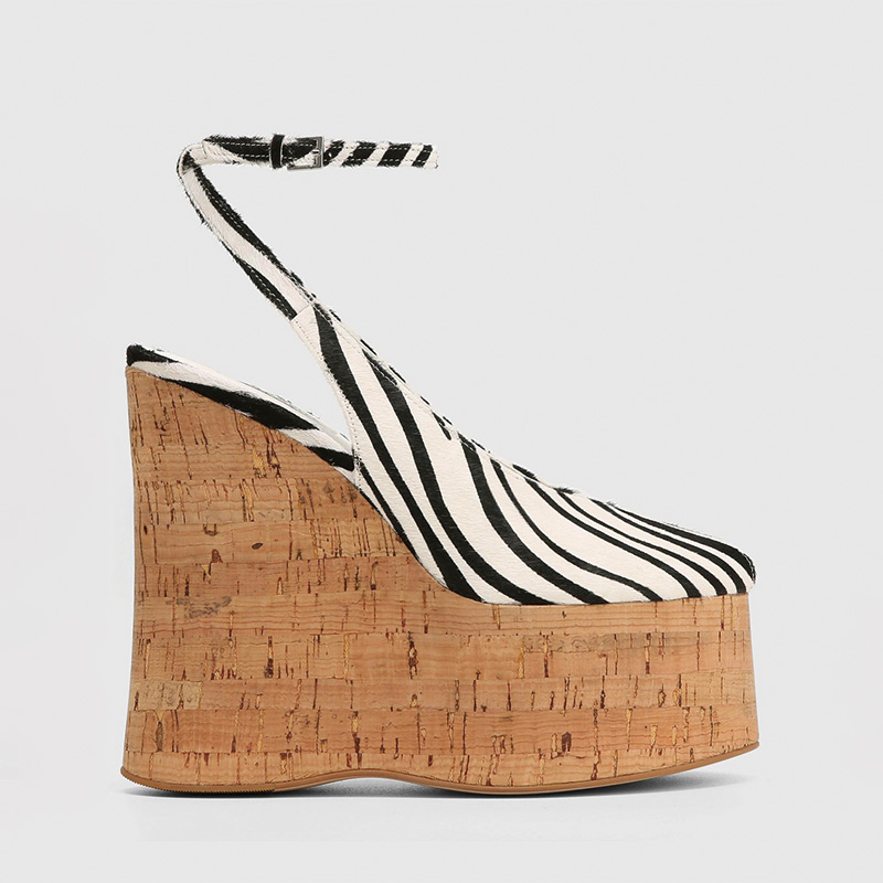 Shoeswoon Split Toe T-Strap Ankle Buckle Cork Platform Wedge Sandals