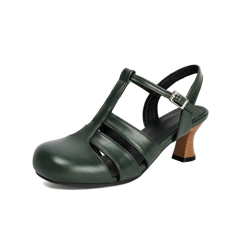 Shoeswoon Retro Leather‑Look Ankle Buckle Slingback Women's Mary Jane Pumps