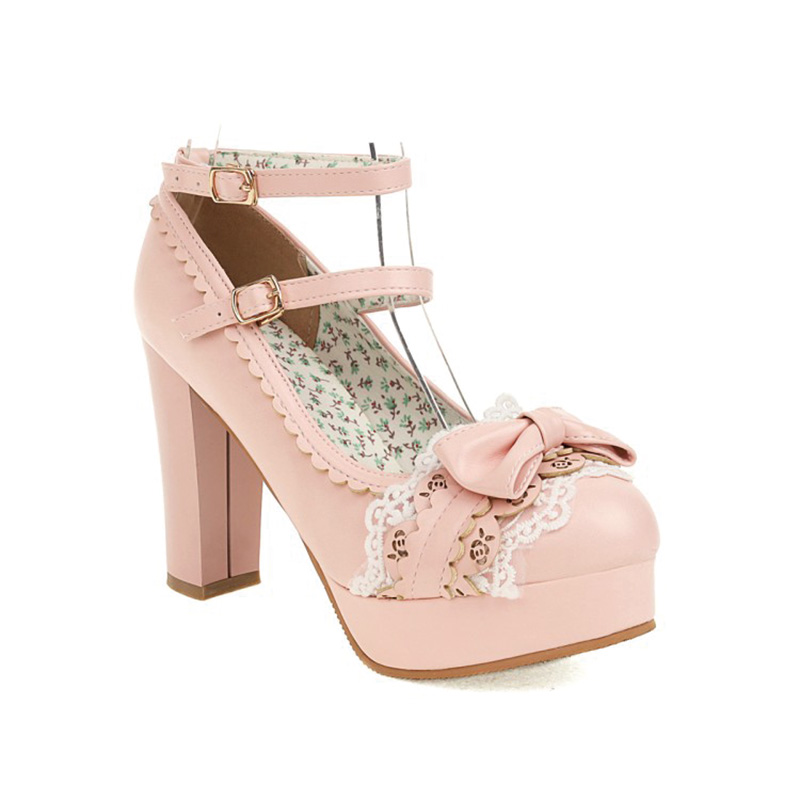 Shoeswoon Sweet Lolita Cherry Charm Double‑Buckle Chunky High‑Heel Mary Janes