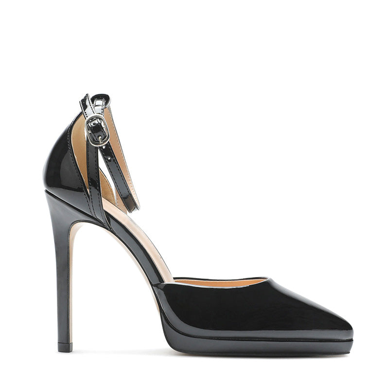 Shoeswoon Elegant Patent Leather Ankle Strap Platform Stiletto High Heels