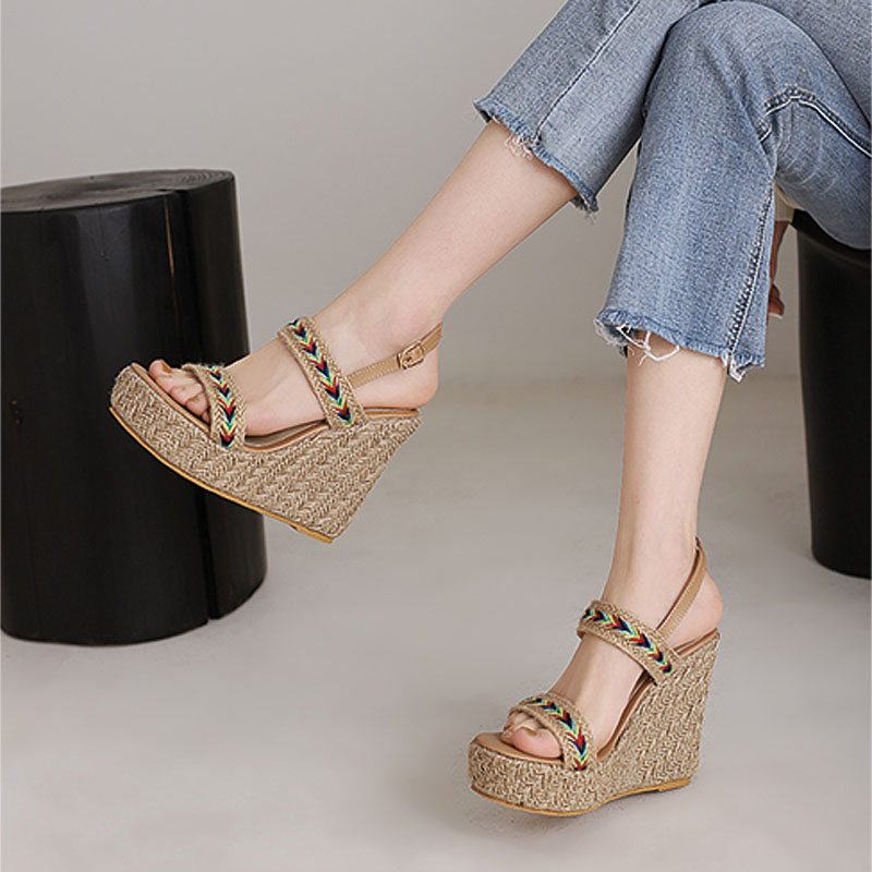 Shoeswoon Multicolor Braided Strap Jute Espadrille Slingback Wedge Sandals