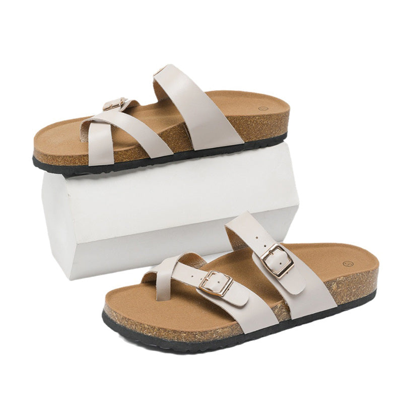 Shoeswoon Adjustable Double Strap Flat Cork Sandals Birkenstock