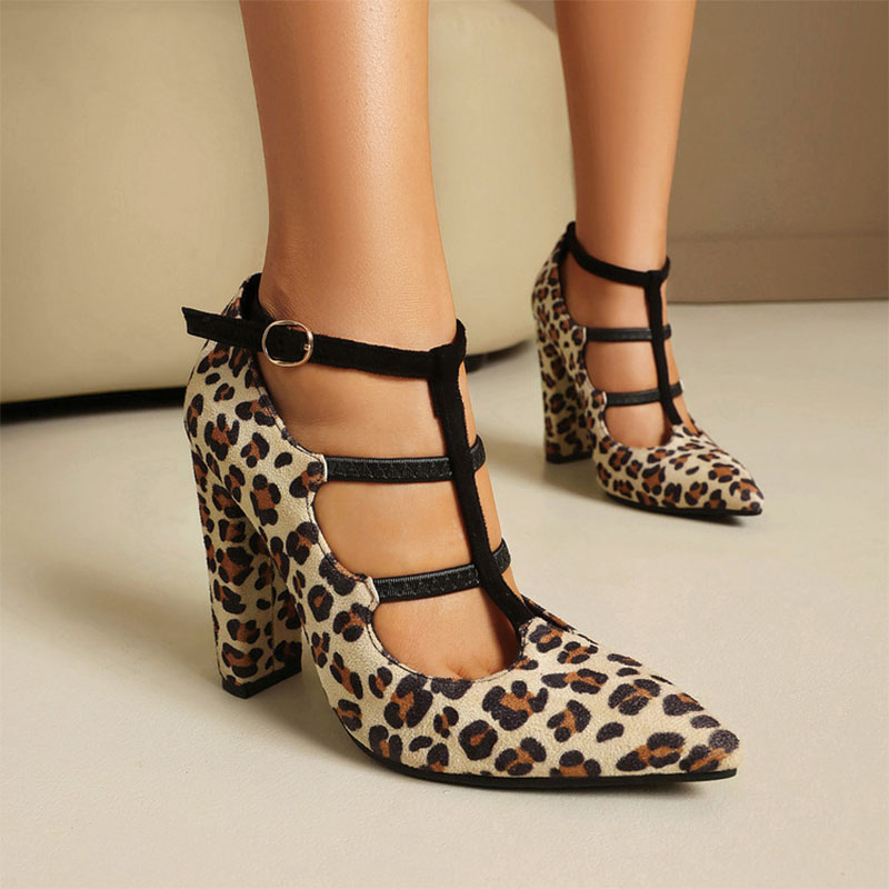 Shoeswoon Faux Suede Multi Straps Hollow Out Adjustable Ankle Buckle Chunky Heels