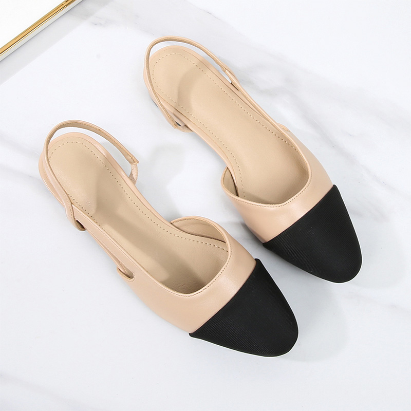 Shoeswoon Elegant Square Toe Two-Tone Slingback Flat Sandals
