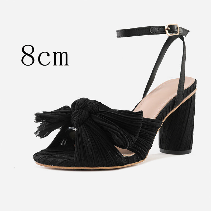 Shoeswoon Gorgeous Bow Round Toe Buckle Ankle Chunky Heel Sandals
