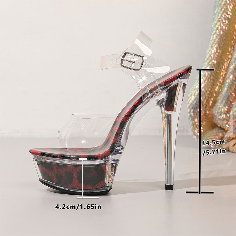 Shoeswoon Clear Ankle Strap Leopard Print Platform Stiletto Sandals