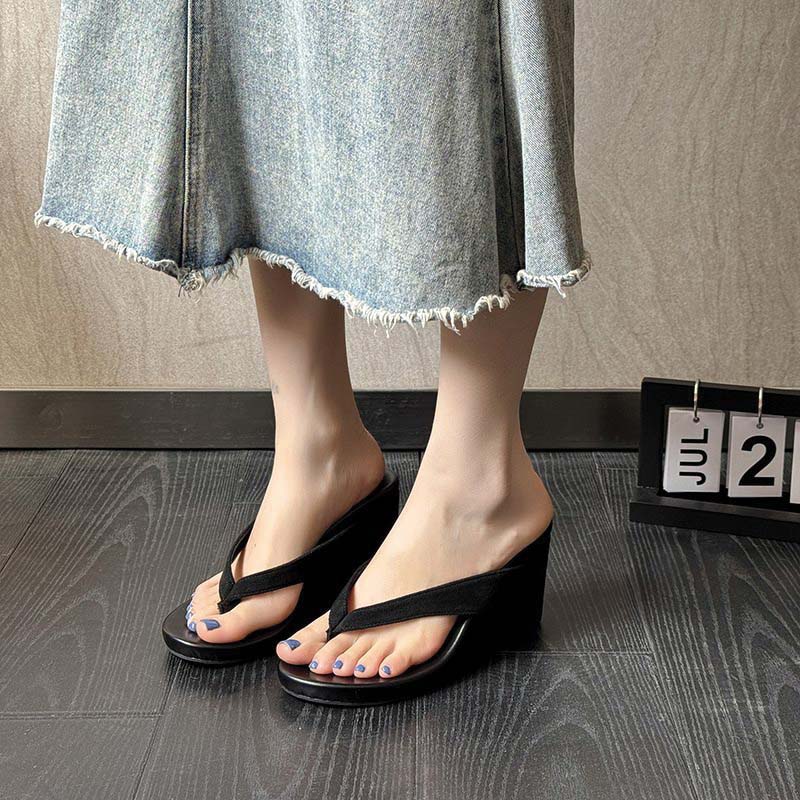 Shoeswoon Solid & Leopard Print Thong Wedge Slide Flip Flop Sandals