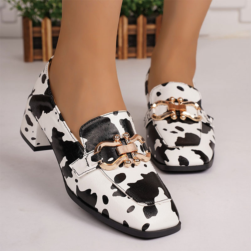 Shoeswoon Fashion Animal Print Slip‑On Chunky Block Heel Casual‑Party Women Loafer Pumps
